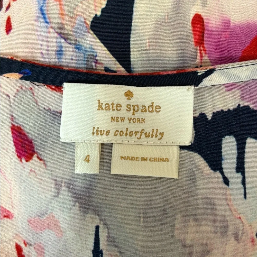Kate Spade Blue Red Watercolor Floral Silk Sleeveless V-neck Relaxed Fit Top 4